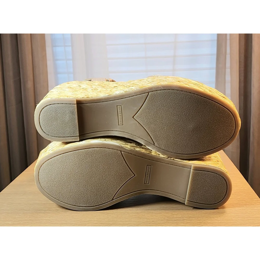 Marc Fisher Women Braided Raffia Chunky Platform Sandals 8.5 M Tan Beige